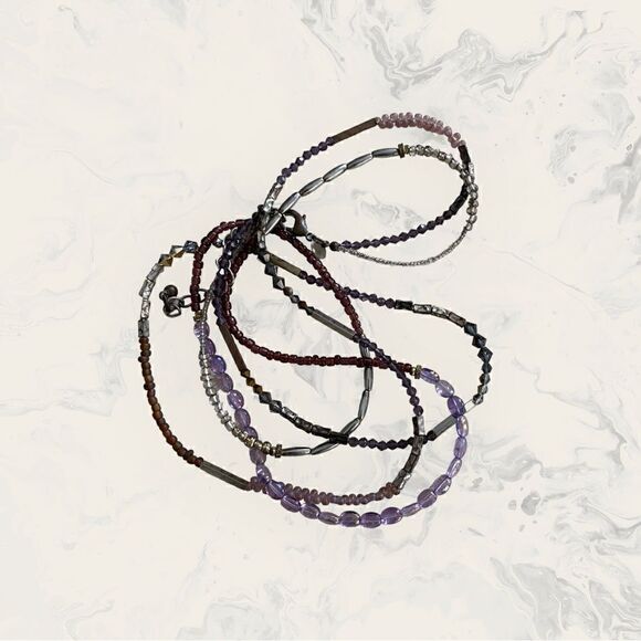 Chico’s Lavender, Gold & Silver Double Strand Beaded Necklace - Picture 5 of 6